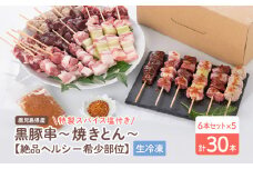 鹿児島県産黒豚串～焼きとん～【絶品ヘルシー希少部位6本セット計30本（生冷凍）】 特製スパイス塩付き　K113-002