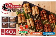 【 期間限定 生活応援 】【得々】 鹿児島県産 本格焼き鳥 4種 計40本セット（調理済）　K219-001_02_cp