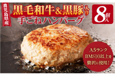 【肉旅】鹿児島県産黒毛和牛＆黒豚入り手ごねハンバーグ8個入　K235-001_01