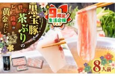 【 期間限定 生活応援 】黒宝豚＆茶ぶり　どん薩摩の黄金だししゃぶしゃぶセット(8人前)　K227-005_02_cp