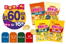 【4ヶ月定期便】カルビー ポテトチップス 食べ比べ4種【うすしお、コンソメパンチ、のりしお、九州しょうゆ】　K194-T01