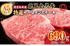 1106-1 鹿児島県産「鹿児島黒牛」A5ランク特選サーロインステーキ690g（230g×3枚）　KN050-003