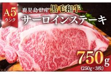 1398-1 鹿児島県産黒毛和牛A5ランクサーロインステーキ 750g（250g×3枚）　KN041-001-02
