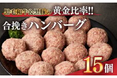 1526 黒毛和牛&黒豚の黄金比率！！合挽きハンバーグ 15個　KN041-007
