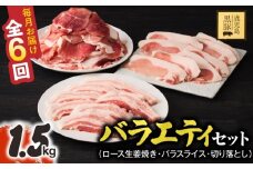 1913-1 【6ヶ月定期便】鹿児島県産黒豚 バラエティセット（ロース生姜焼き・バラスライス・切り落とし）1.5kg　KN054-T04