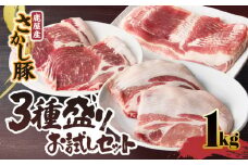 2297 鹿屋産 さかし豚 3種盛り お試しセット 1kg　KN079-008