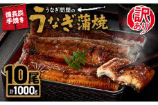 2423 訳あり 備長炭手焼き うなぎ蒲焼10尾1000g　KN029-002-02