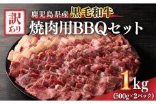2617 訳あり黒毛和牛 鹿児島県産焼肉用BBQセット 計1,000g（500g×2パック）　KN041-003-01
