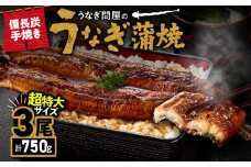 2740 うなぎ問屋の備長炭手焼 うなぎ蒲焼 超特大3尾（750g）　KN029-001-06