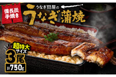 2740 うなぎ問屋の備長炭手焼 うなぎ蒲焼 超特大3尾（750g）　KN029-001-06