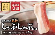 【3回定期】鹿児島県産黒豚バラしゃぶセット1kg （250g×4パック）×3回お届け 計3kg　KN054-T05