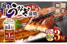 【期間限定】【訳あり】鹿児島県大隅産うなぎ蒲焼有頭 3尾セット（計310g）　KN007-002-07