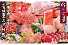 定期便(6回)枕崎お楽しみ便(黒毛和牛・まぐろ・かつおetc) GG-0046_ 肉 牛肉 サーロイン ステーキ 焼肉 切り落とし もつ鍋 海鮮 魚介 鰹 かつおたたき 鮪 中トロ 刺身 人気 送料無料 【1166768】