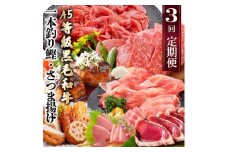 定期便(3回配送)枕崎お楽しみ便(A5黒毛和牛・鰹・黒豚加工品・さつまあげetc) LL-6004_ 定期便 黒毛和牛 鰹 黒豚 さつまあげ 人気 おすすめ 送料無料 贈答 ギフト 【1462800】