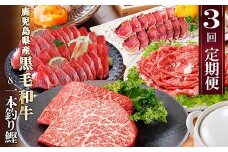 定期便(3回配送)枕崎お楽しみ便(黒毛和牛・一本釣りかつおたたき・さしみ) LL-6006_ 切り落し 鰹 刺身 カツオ ステーキ 肉 牛肉 【1462806】