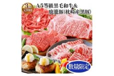 定期便(3回配送)　毎月A5等級黒毛和牛&鹿籠豚(枕崎産黒豚)　「数量限定」 EE-0072【1166777】