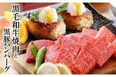 黒毛和牛焼肉と黒豚ハンバーグ A8-47_ 黒毛和牛 ハンバーグ 黒豚 焼肉 セット 食べ比べ 鹿児島県 枕崎 冷凍 肉汁たっぷり BBQ 贈答 ギフト 【1487973】