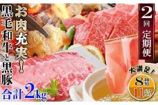 定期便2回配送　お肉充実!黒毛和牛・黒豚　合計2Kg　DD-6011【1504877】