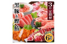 定期便3回配送　黒豚&かつお・まぐろ　QQ-0001_ 定期便 黒豚 肉 かつお 鰹 マグロ 赤身 ネギトロ テキカツ しゃぶしゃぶ用 鹿児島県 枕崎市 人気 おすすめ 送料無料 【1512238】
