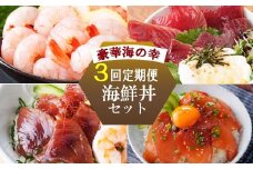 ZIP!で紹介!定期便3回配送　海鮮丼セット 天然タカエビ・鰹・まぐろ・山かけ丼　OO-0001_ 魚 魚介類 かつお まぐろ 山かけ タカエビ 海老 かつお丼 まぐろ丼 【1532608】