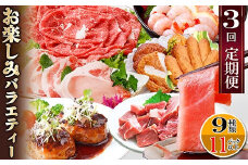 定期便3回配送　お楽しみバラエティーセット(薩摩甘えび・黒豚・さつま揚げ・まぐろ)QQ-0003_ 定期便 牛肉 肉 お肉 鮪 中トロ ロース スライス ハンバーグ 甘えび タカエビ さつま揚げ 【1536416】