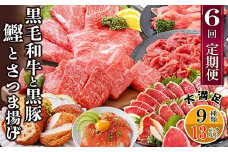 黒毛和牛・黒豚・かつお・まぐろ　充実定期便(全6回) UU-0001 _ 肉 牛肉 豚肉 かつおのたたき 【1581566】