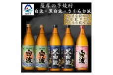 さつま白波&黒白波900ml　各2本　さくら白波900ml1本セット　B0-14【1644165】