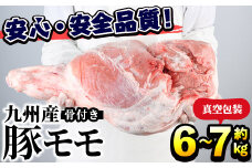 九州産！骨付き豚モモ(約6～7kg) 国産 豚肉 骨付き 豚もも モモ ブロック 真空 生ハム加工 丸焼き【三九】akn006-06