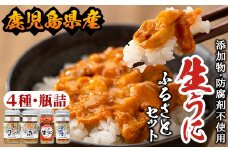 ＜鹿児島県産うに使用＞濃厚なウニの瓶詰め(4種)国産 九州産 鹿児島産 ウニ うに 雲丹 海胆 水産加工品 ムラサキウニ あわび アワビ 鮑 おつまみ【尾塚水産】akn004-21