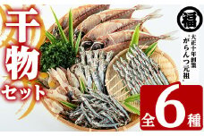 鹿児島県阿久根市産干物セット(6種) 国産 九州産 鹿児島県産 新鮮 鮮度 魚 魚介類 乾物 ひもの おつまみ おかず お弁当 珍味 一夜干し きびなご あじ いか あおさ【マルフク川畑水産】akn029-01