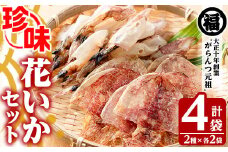 全国でも珍しい珍味！鹿児島県阿久根市産！がらんつ元祖花いかセット(2種×各2袋・合計4袋) 阿久根市 国産 九州産 特産品 イカ 乾物 セット 詰め合わせ 詰合せ バター炒め 煮物 おつまみ【マルフク川畑水産】akn029-02