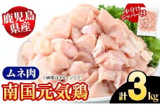 鹿児島県産！南国元気鶏 ムネ肉(計3kg) 国産 鹿児島県産 鶏肉 肉 お肉 ムネ肉 むね肉 胸肉 南国元気鶏 小分け 小パック Cセット【さるがく水産】akn028-07