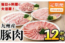＜選べる配送回数＞＜定期便・全6回(偶数月)＞豚肉詰め合わせ(計12kg・1パック250g) 国産 九州産 小分け 個包装 真空パック 定期便 鍋 冷凍配送 ぶた肉 ポーク セット 詰め合わせ ロースしゃぶしゃぶ 肩ロース生姜焼き 豚バラスライス こま切れ【三九】akn006-15