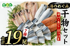 海のめぐみ干物セット(7種・合計19尾) 大容量 ひもの さば 鯖 サバ ほっけ あじ アジ 魚介 おかず おつまみ【グローバルフーズ】akn061-01