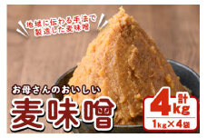 お母さんのおいしい麦味噌(計4kg・1kg×4袋)みそ 調味料 味噌 みそ汁 手作り 味噌汁 お味噌汁 朝ごはん ミソ 小分け 母の味【阿久根市生活研究グループ】akn072-01