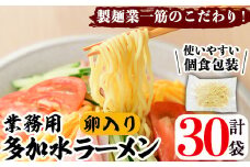 業務用麺 卵入り多加水ラーメン(計30袋)ラーメン 拉麺 中華麺 冷やし中華 冷麺 つけ麺 つけめん 個食包装 個包装 小分け 冷凍 製麺 生麺【福永食品】akn005-07
