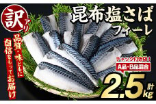 訳あり！昆布塩さばフィーレ(A品B品混合2.5kg) 大容量 ボリューム サバ 鯖 フィレ 魚介類 海産物 海鮮 海の幸 おかず おつまみ 惣菜 グリル 焼き魚 煮魚 切り身 昆布 塩サバ 脂 ご家庭用 リピート 【グローバルフーズ】akn061-04