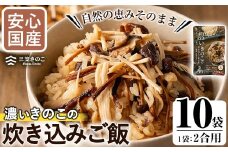 国産のえのきやきのこ使用！濃いきのこの炊き込みご飯の素(2合用×10袋)  国産 だし醤油 きのこご飯 椎茸 しいたけ【三笠えのき茸生産組合】akn010-17