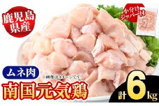 鹿児島県産！南国元気鶏 ムネ肉(計6kg) 国産 鹿児島県産 鶏肉 肉 お肉 ムネ肉 むね肉 胸肉 南国元気鶏 小分け 小パック【さるがく水産】akn028-35