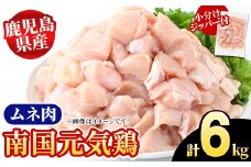 鹿児島県産！南国元気鶏 ムネ肉(計6kg) 国産 鹿児島県産 鶏肉 肉 お肉 ムネ肉 むね肉 胸肉 南国元気鶏 小分け 小パック【さるがく水産】akn028-35