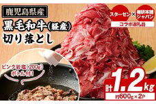 九州産黒毛和牛(経産)切り落とし(計1.2kg)とピンク岩塩(あら塩・200g/ボトル付) セット 国産 九州産 鹿児島産 牛肉 国産牛 岩塩 ピンク岩塩 あら塩 ボトル 付き ふるさと納税限定 企業 コラボ 【スターゼン×梅研本舗ジャパン】akn501-03
