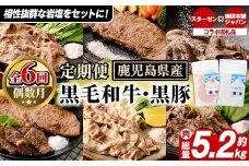 ＜定期便・全6回＞岩塩付き！鹿児島県産黒毛和牛・黒豚定期便 (肉：総量約5.2kg/岩塩：600g) 国産 九州産 鹿児島産 牛肉 国産牛 豚肉 セット サーロイン ステーキ 切り落とし 切落し コラボ ピンク 岩塩 【スターゼン×梅研本舗ジャパン】akn501-04