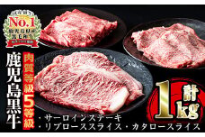 i051 ＜E-301＞肉質最高ランク等級5等級　鹿児島黒牛サーロインステーキ(2枚)・すきやき(4～5人前)セット(計1kg)  国産 牛肉 ステーキ 黒牛 すき焼き 詰め合わせ セット ブランド牛 おかず BBQ 焼肉 晩御飯 【JA鹿児島いずみ】