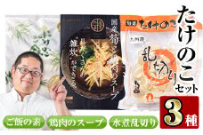 i415 九州産たけのこセット(3種) たけのこ 筍 タケノコ 鶏肉 スープ ご飯の素 セット 詰め合わせ セット 九州産 晩御飯 【スーパーよしだ】
