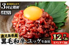 i824 《毎月数量限定》＜定期便・計3回(連続)＞ 鹿児島県産黒毛和牛ユッケ＜(40g×4P・計160g)×全3回＞  肉 牛肉 黒毛和牛 国産 鹿児島県産 ユッケ 生食 旨み 定期便 連続月 毎月 定期便【カミチク】