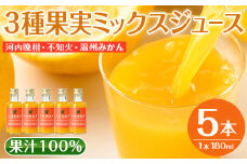 i990-C 3種果実ミックスジュース(180ml×5本)飲料 ジュース みかん 蜜柑 果汁 100% 河内晩柑 不知火 温州みかん 無着色 無香料 ストレートジュース 安心安全 ギフト 贈り物 【江崎果樹園】