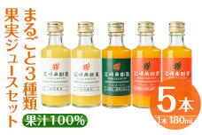 i990-D まるごと３種類果実ジュースセット(180ml×5本・全3種)飲料 ジュース みかん 蜜柑 詰合せ 果汁 100% 河内晩柑 不知火 温州みかん 無着色 無香料 ストレートジュース 安心安全 ギフト 贈り物 【江崎果樹園】