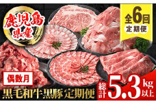 i1007 ＜定期便・計6回(偶数月)＞鹿児島県産黒毛和牛黒豚定期便(総計約5.3kg以上) 国産 九州産 鹿児島産 黒毛和牛 牛肉 国産牛 黒豚 豚肉 サーロイン ステーキ 切り落とし 切落し しゃぶしゃぶ すき焼き 定期便 6回 2月 4月 6月 8月 10月 12月 冷凍配送 【スターゼン】