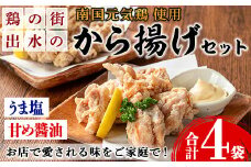 i1074 《毎月数量限定》鹿児島県産 南国元気鶏のから揚げ (計4袋 / うま塩・甘め醤油 各2袋) から揚げ 鶏肉 鶏 唐揚げ からあげ 塩味 醤油味 真空包装 冷凍 おかず 惣菜 国産 【味処 心】
