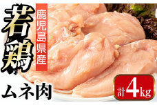 i1091-A 鹿児島県産 若鶏ムネ肉 (2kg×2袋・計4kg ) 鶏肉 鳥肉 とり肉 ムネ むね肉 国産 鹿児島県産 2kg 4kg 安心安全 冷凍 【まつぼっくり】